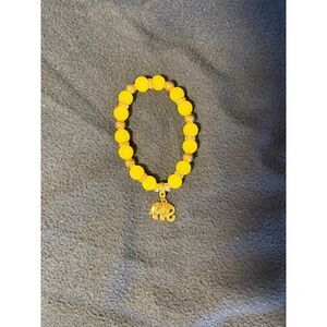 Yellow & Gold Beaded Stretch Bracelet W/Rhinestone Elephant Charm